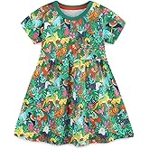 Cotton Green Dresses for Outdoor Toddler Girls Short Sleeve Dress with Tropical Forest Elements Cute Turquoise Clothes for Home School Wear(Animals1572, 5t)