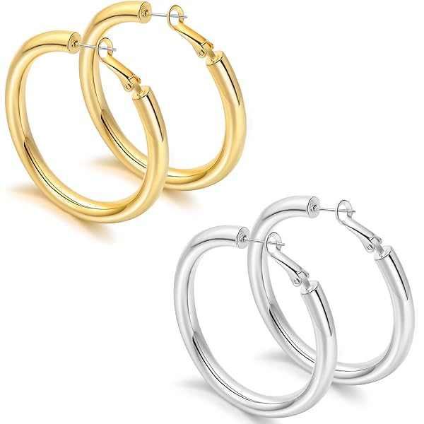 Boucles D'Oreilles Créoles Argent Sterling Et Or 14K - Superposées - Pour Fête/Mariage
