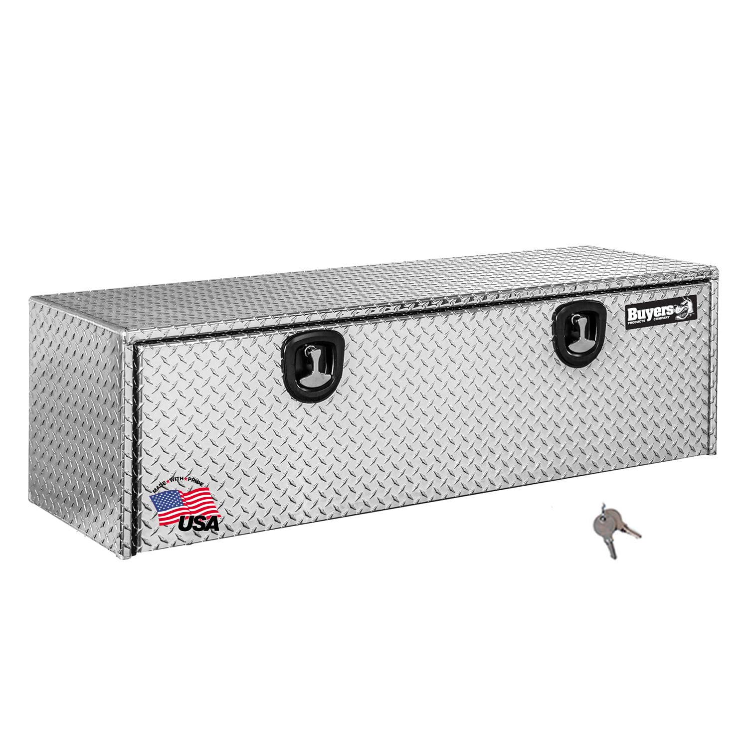 Photo 1 of Buyers Products 1705145 Diamond Tread Aluminum Underbody Truck Tool Box, 24 x 24 x 60, Made in USA, .100 in. Thick, Corrosion-Resistant, Locking Compression Latch – Secure Storage for Work Trucks