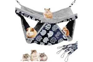 Fuazuzu 2 Layers Pet Rat Hammock, Double Sided Warm Flece & Linen Hammock for Cage, Hamster Guinea Pig Ferret Chinchilla Small Animal Bed, Hanging Hideout Swing Cage Accessories