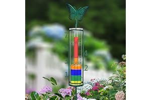 X-PREK Glass Rain Gauge with Colored Background Strip,7" Capacity Easy to Read Outdoor Rain Gauges with Large Numbers Best Rated Metal Rain Guage with Stake for Garden Patio Yard Art Decorations
