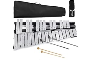 MIRIO 30 Notes Foldable Glockenspiel Xylophone Percussion Set, Glockenspiel Bell Kit With Carry Bag, Mallets for Beginner/Professional, Children Educational Percussion Musical Instrument (Silver)