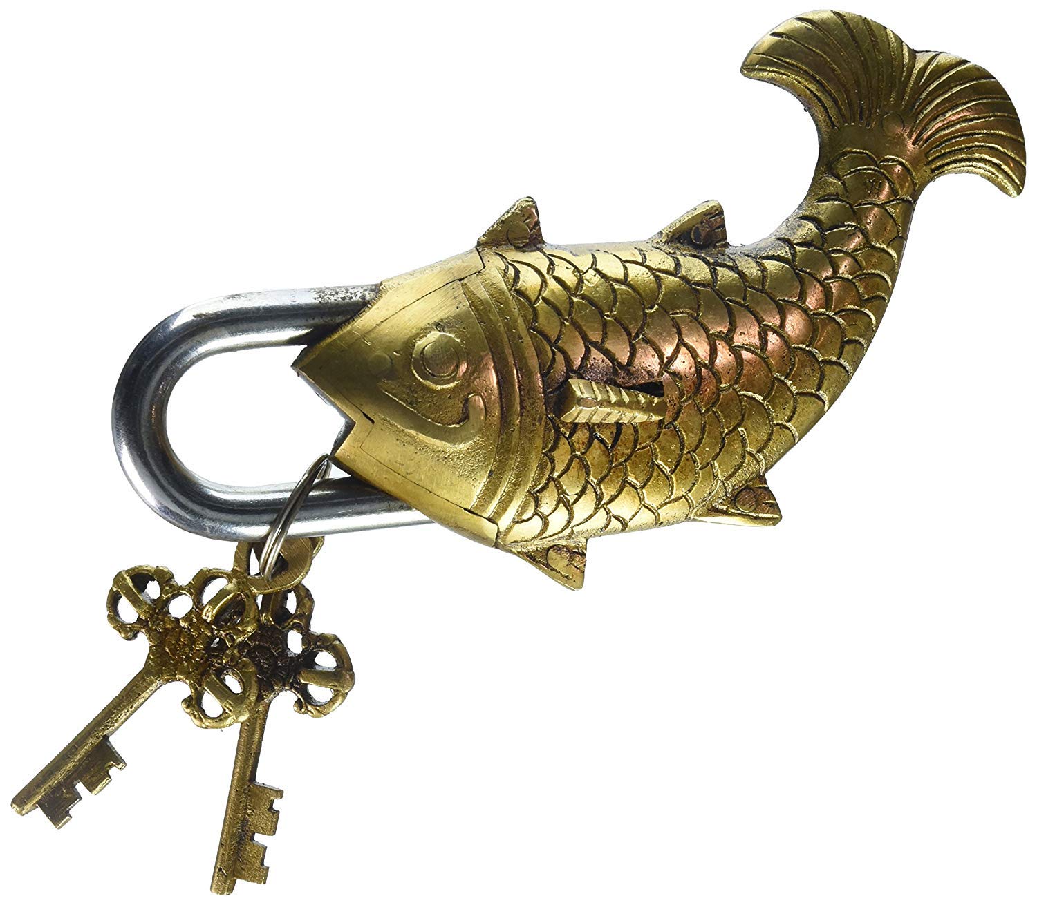 Brass Functional Padlock Collectible Golden Locks from Indian Accent (Fish Lock)