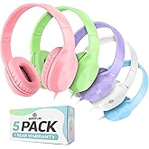 Sonitum Kids Headphones for School Bulk Set 5-Pack On-Ear, 3.5mm, Wired Headphones for Schools & Libraries – Adjustable, Cushioned Wired Kids, (Mixed Colors)