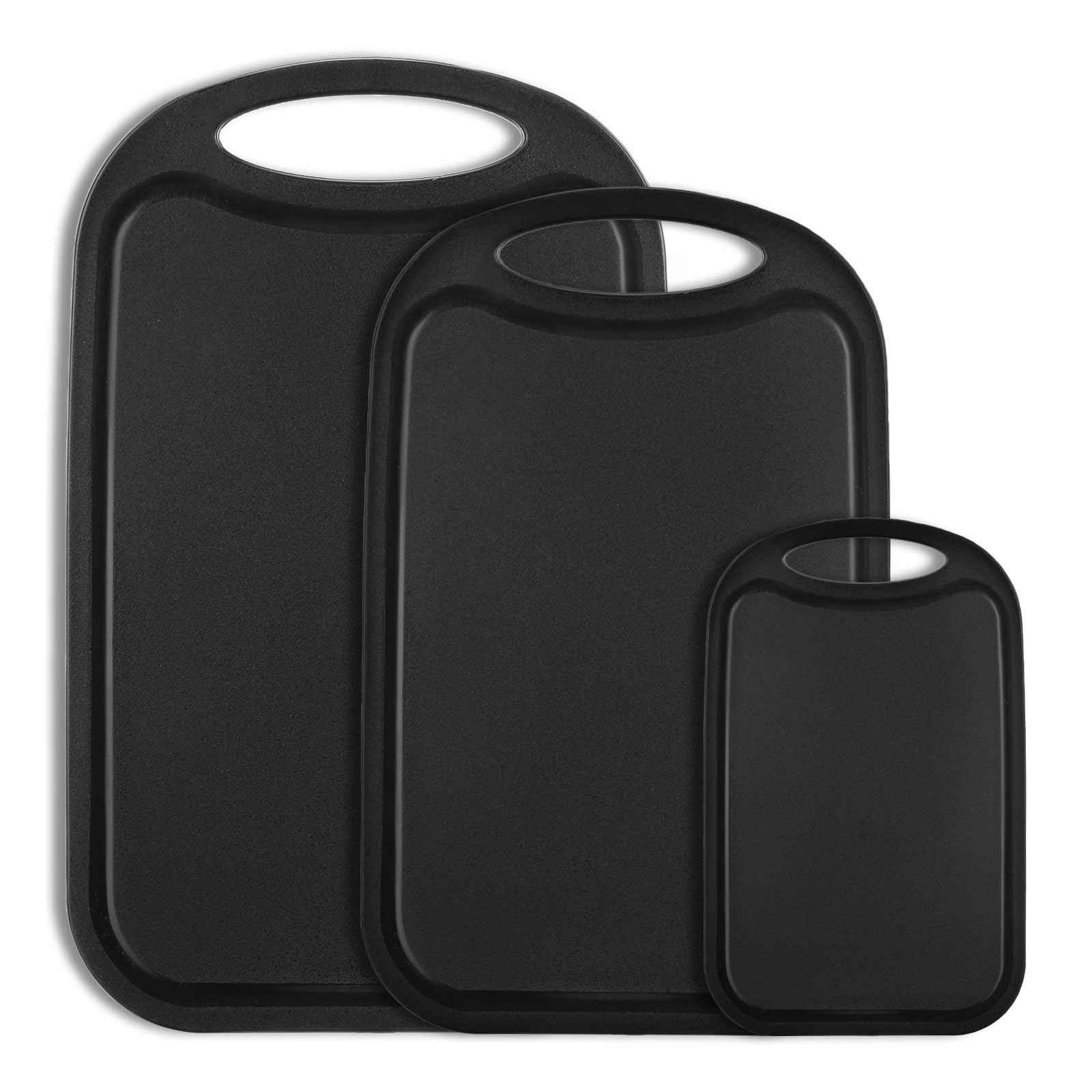 BEWOS Plastic Chopping Board Set, Juice Groove, Chopping Board with Easy Grip Handle, Ideal for Meat, Veggies, Fruit, Dishwasher Safe