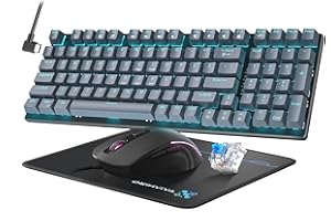 TAIAHIRO Mechanical Gaming Keyboard and Mouse, 98 Keys LED Backlit Keyboard with Gray Floating Keycap Blue Switch, Ergonomic RGB Gaming Mouse with Mouse Pad Combo, Anti-Ghost Wired Keyboard for PC Laptop Gamer