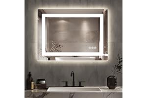 CUCZUUS 60x80cm LED Bathroom Mirror with Lights,Tempered Glass Bathroom Vanity Wall Mirror,Backlit and Front Light Led Mirror
