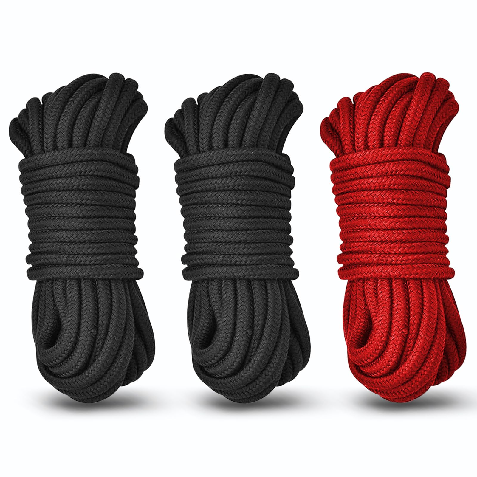 Aorgasms Soft Cotton Rope - 3 Pack 10M Cotton Cord All Purpose Rope 8MM Thick Twisted Cotton Rope Cord Knot Tying Decorative Rope for DIY Craft Projects Hanging Bundling Camping Rope (Black+Red)
