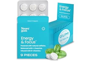 NeuroGum Energy Caffeine Gum (108 Pieces) - Sugar Free with L-theanine + Natural Caffeine + Vitamin B12 & B6 - Nootropic Energy & Focus Supplement for Women & Men - Keto & Vegan, Peppermint Flavor