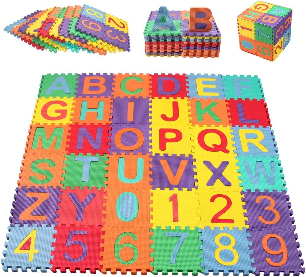 Swonuk Baby Foam Play Mat, 36pcs 5.9x5.9 Inches Interlocking Kid's Floor Puzzle Colorful EVA Tiles: Toys & Games