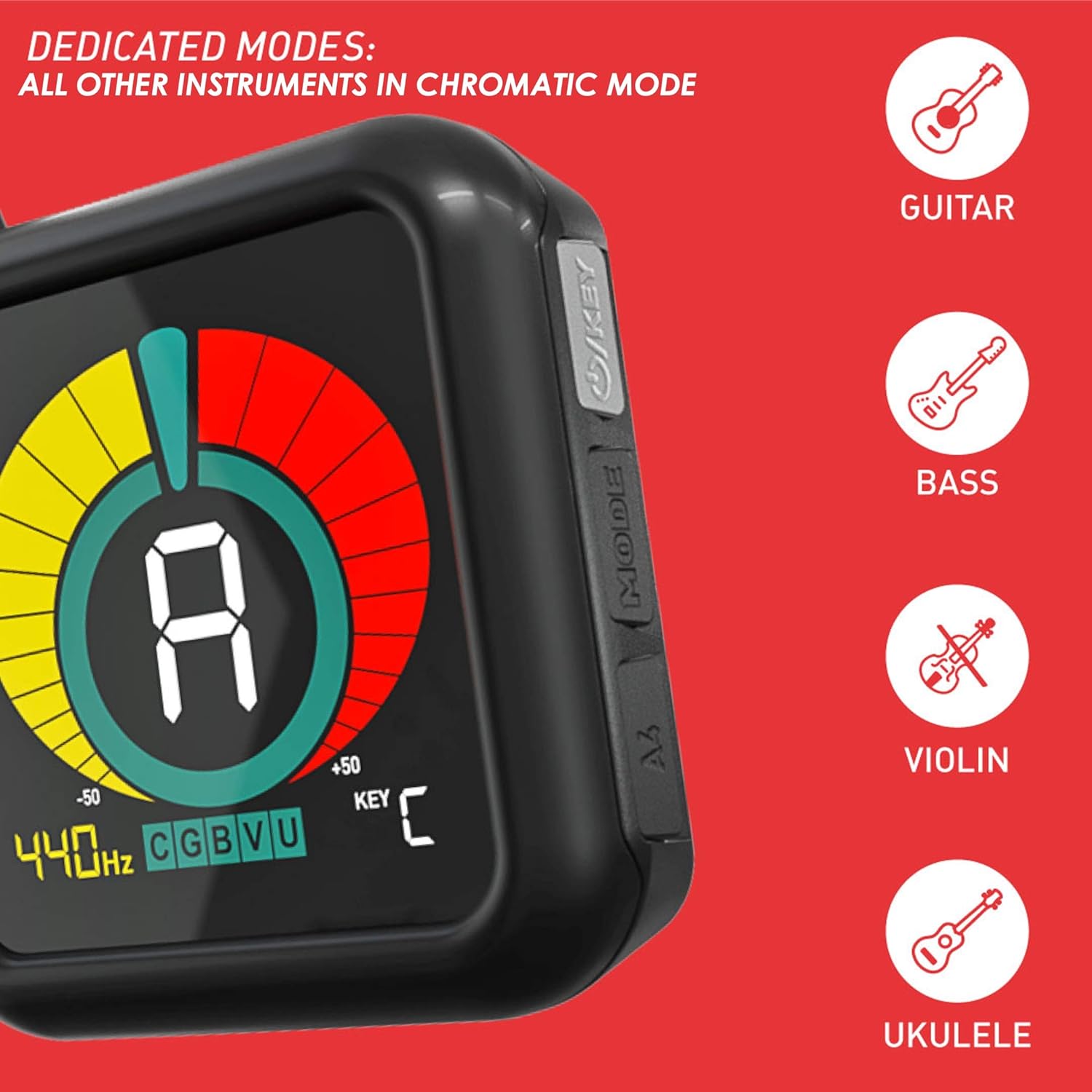 KLIQ UberTuner - Professional Clip-On Tuner for All Instruments (multi-key modes) - with Guitar, Ukulele, Violin, Bass & Chromatic Tuning Modes (also for Mandolin and Banjo): Musical Instruments