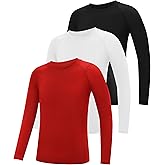 EoBeKee Boys Compression Shirt Long Sleeve, 3 Pack Kids Baseball Athletic Undershirt, Youth Quick Dry Base Layer for Football