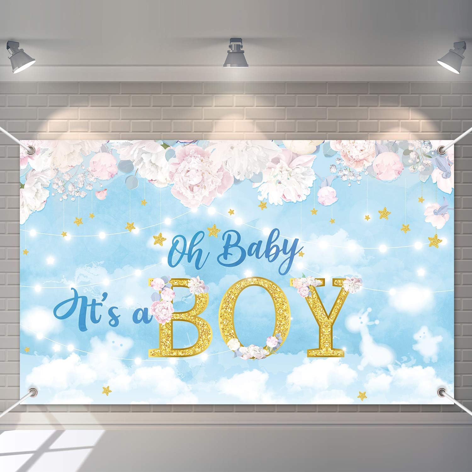 Oh Baby It's a Boy Baby Shower Party Backdrop Decorations