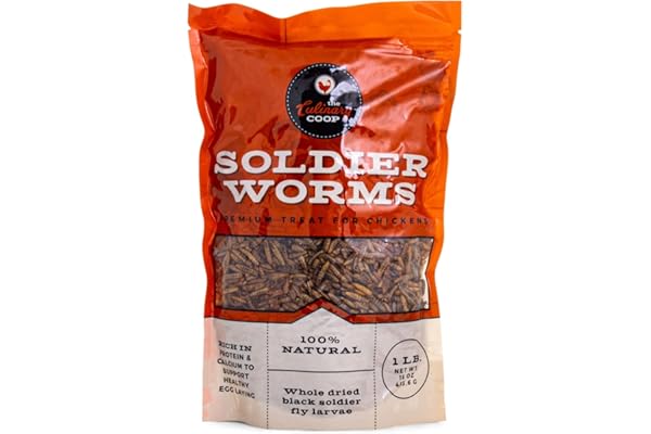 Fluker's Culinary Coop Premium Chicken Treats, Dried Soldier Worms, Packed with Protein and Calcium, 100% Natural Rich Grubs for Chicken, Backyard Birds, and Reptiles, 16 oz