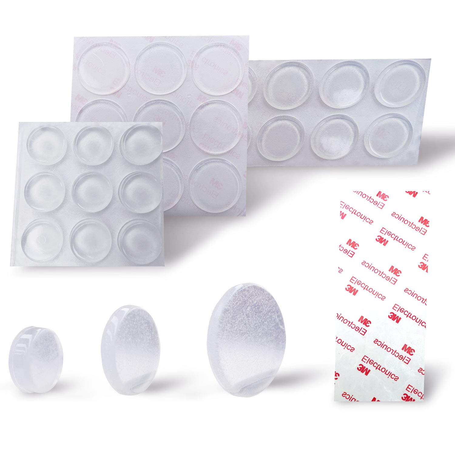 Uni-Fine 3 Size Clear Rubber Feet Self-Adhesive Door Bumper Elastic Transparent Silicone Pad Noise Dampening Pads Non-Slip Transparent Silicone Pad for Vases, Keyboards, Tables, Chairs,Glass(30PCS)