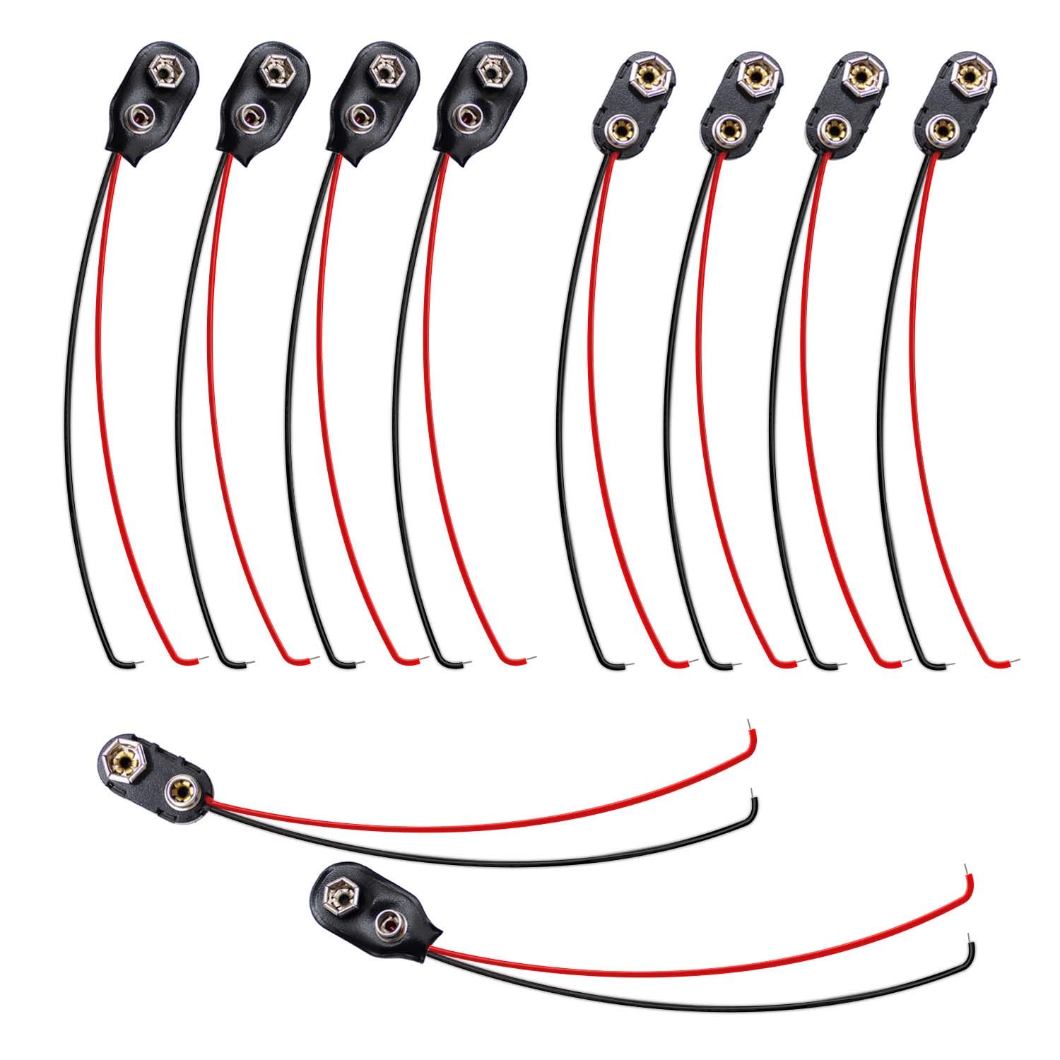 WJUAN 10 Pcs 9V Battery Clip Connector with 15 cm Connection Cable for 9v Blocks I- Shape Plastic and Leather Battery Snap Connector (Black)