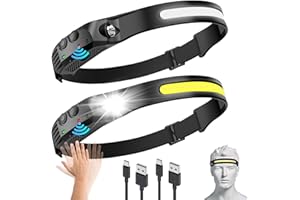 launary Headlamp Rechargeable 2 PCS, Head Lamp LED with Motion Sensor for Adults - Camping Accessories Gear, Waterproof Head Light Flashlight for Hiking, Running, Repairing, Fishing, Cycling