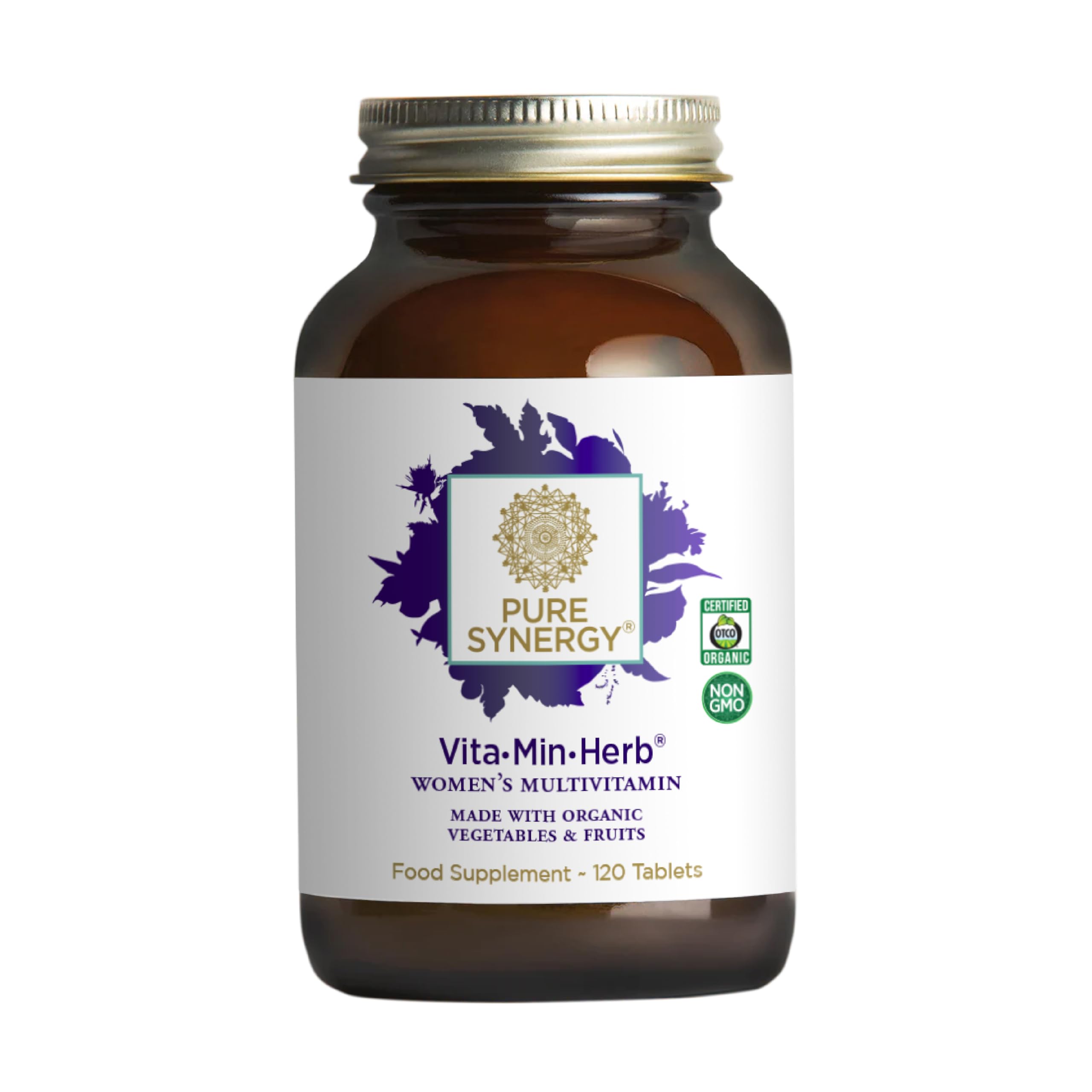 PURE SYNERGY Vita·Min·Herb for Women | Women’s Comprehensive Multivitamin Supplement | Made with Organic Whole Food Non-GMO & Vegan Ingredients | Supports Energy & Immune Health (120 Tablets)
