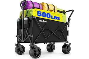 BEAU JARDIN Folding Push & Pull Beach Wagon 500 lbs Collapsible Foldable Wagons with Push Handle All Terrain Wheels Grocery Utility Camping Sports Garden Wagon Cart Black