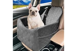 VDAMU Dog Car Seat for Small/Medium Dogs - Dog Booster Seat with Safety Straps & Non-Slip Base, Travel Pet Car Seat with Storage Pockets, Washable & Removable, Suitable for Dogs Under 35 lbs (Gray)