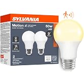 Sylvania A19 Dusk to Dawn LED Light Bulb with Motion Sensor, 8.5W = 60W, Frosted Finish, 90 CRI, Security/Safety Bulb, Damp-Rated, 2700K, Soft White - 2 Pack (42710)