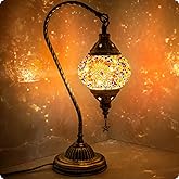 Turkish Moroccan Lamp with Bronze Base - Yarra Decor 3 Color Options Handmade Swan Neck Tiffany Mosaic Glass Bedside Lamps fo