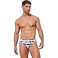 F plus R Men's Low Rise Swimwear Briefs Print Bikini Swimsuit Adjustable Drawstring Removable Pad