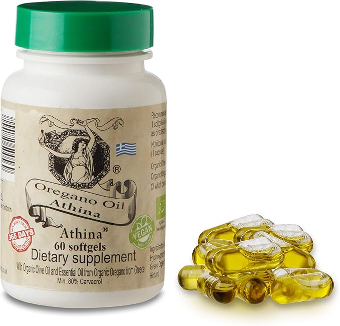 Athina Vegan Organic Oregano Oil 60 Capsules. The Highest Concentration