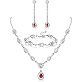 YADOCA Wedding Bridal Jewelry Set For Women Silver Prom Costume Jewelry Sets Rhinestone Teardrop Necklace Earrings Bracelet Bridesmaid Jewelry Accessories Blue Silver Red Rose Gold