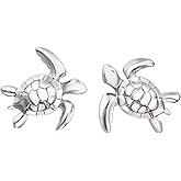 925 Sterling Silver Hawaiian Turtle Honu Stud or Dangle Earrings, Nickel Free Hypoallergenic for Sensitive Skin, Sea Ocean Hawaii Jewelry for Mom Daughter, Gift Box Included