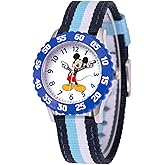 Disney Mickey Mouse Kids' Bezel Stainless Steel Time Teacher Analog Nylon Strap Watch