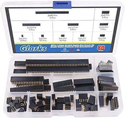 GLARKS 80Pcs 2.54mm Double Row Female Pin Header Socket Strip Assortment Kit
