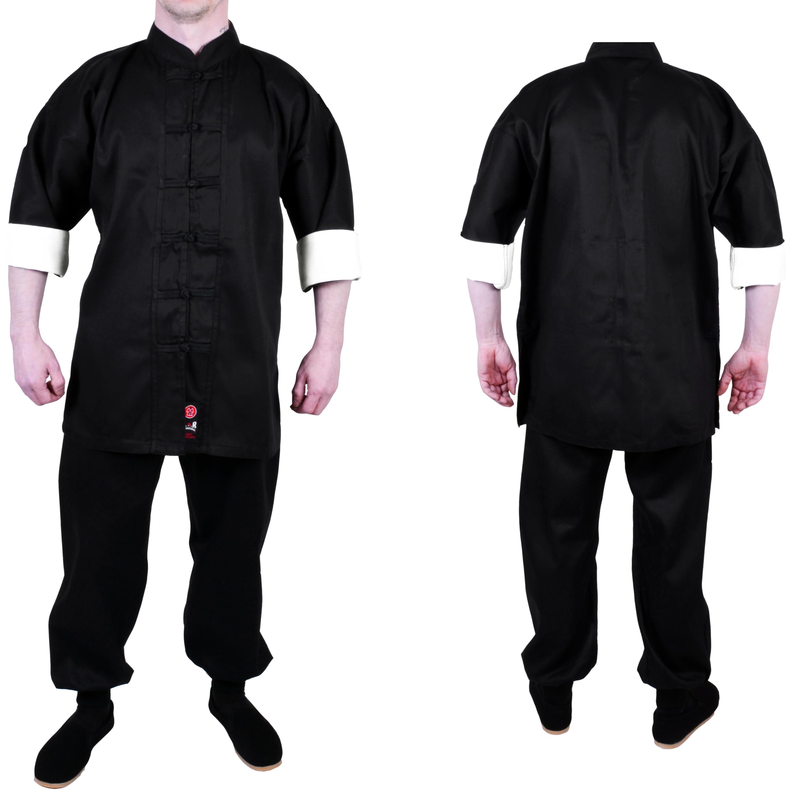 MAR | Black Traditional Kung Fu Uniform Suit, Outfit with White Collar Cuffs, Kung Fu Student's Uniform, 8oz Medium-Weight Fabric Size (7/200)