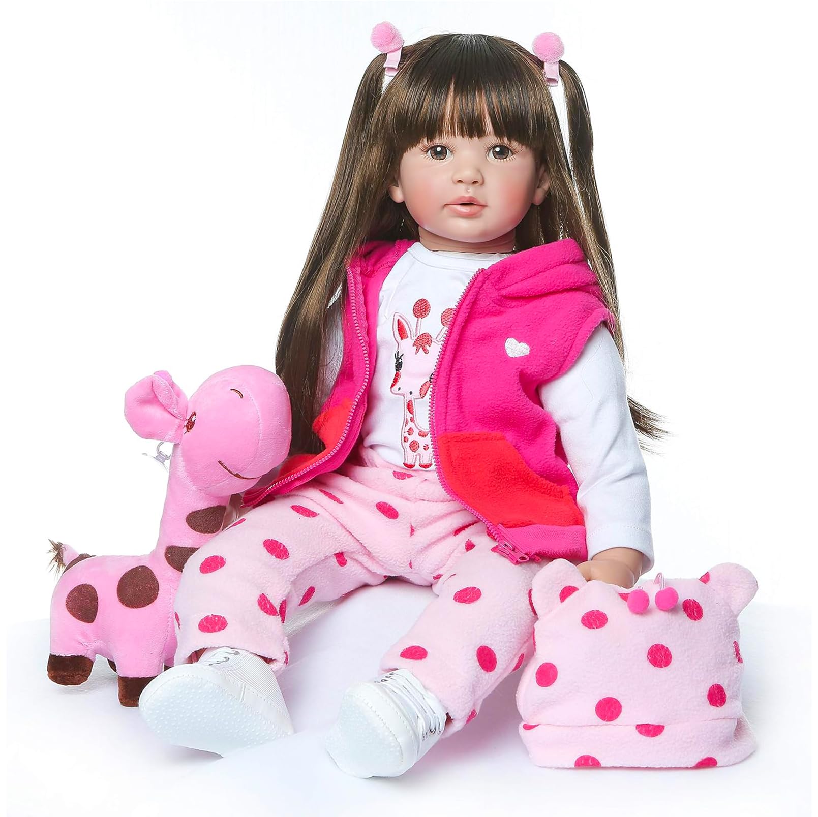 Photo 1 of HEHUZY 24 Inch Reborn Baby Dolls Lifelike Baby Doll Toddler Girl with Long Hair Weighted Baby Vinyl Limbs & Soft Cloth Body Feeding Kit Toys Birth Certificate Accessories Gifts for Kids Age 3+