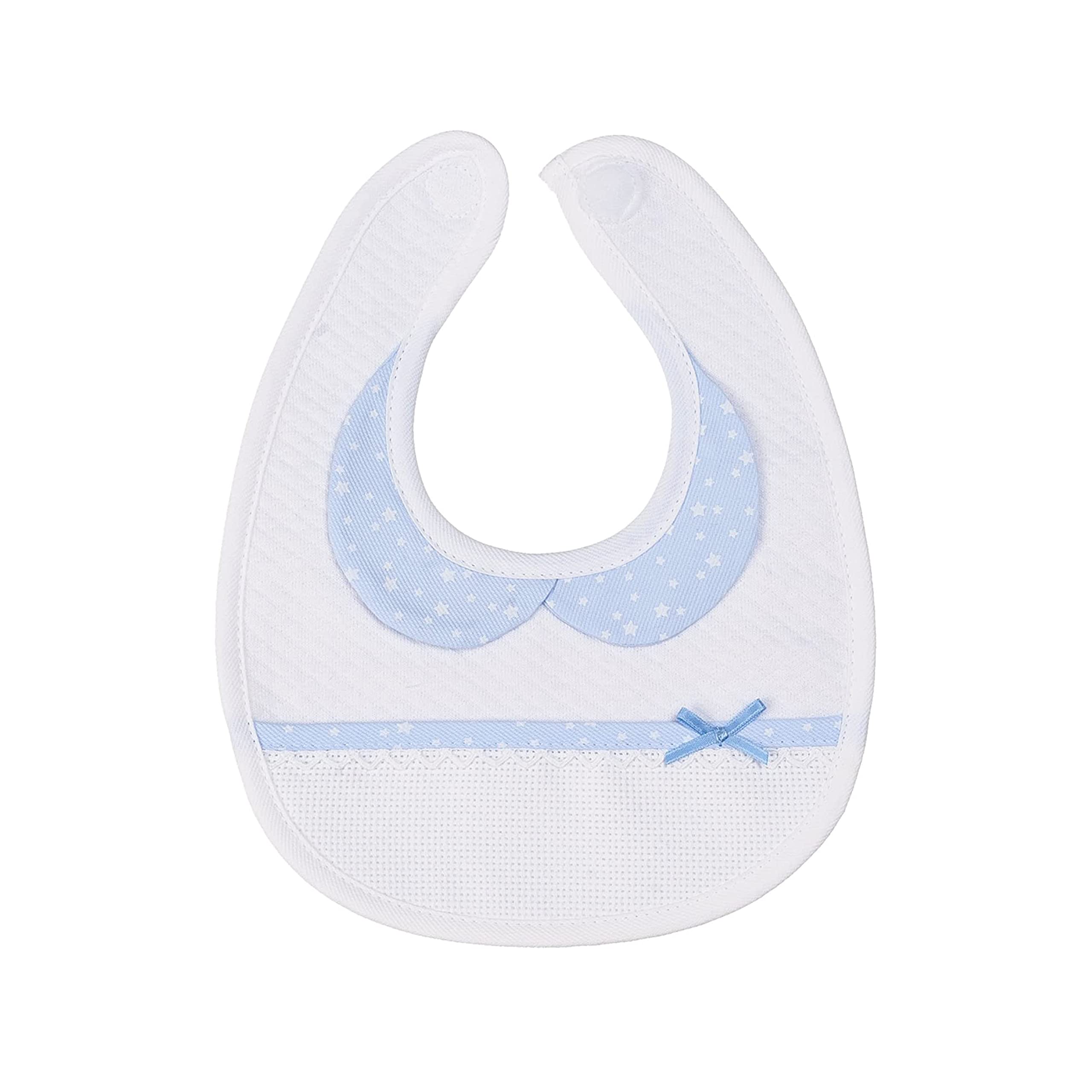 FILET - Baby Bib in Soft White Fabric and Sky Collar, Aida Pocket to Embroider, Protects Baby Clothes from Feeding, Spitting Up and Salivation, 100% Made in Italy, White and Sky colour
