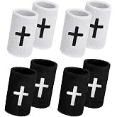 Shyyween 4 Sets Cross Wristbands, Christian Sweatbands | Polyester Cotton, Absorbent Sweat Wristbands, Faith Inspirational, Football Basketball Running, Sports Gym, Men Women Gifts