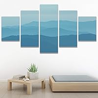 SIGNWIN 5 Panel Canvas Wall Art Blue Sunset for Home Decorations Ready to Hang - 60