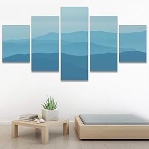 SIGNWIN 5 Panel Canvas Wall Art Blue Sunset...