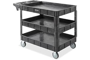 Dryser Utility Cart with Wheels, 46" x 25" Heavy Duty 550 lb. Capacity with Shelves - 3 Tier Rolling Cart with Two 5" Swivel Casters for Warehouse, Garage, Cleaning