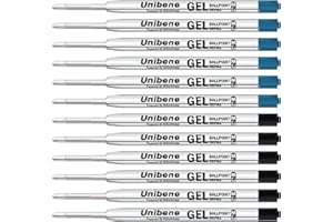 Unibene Parker Compatible Gel Ink Ballpoint Refills 12 Pack,0.7mm Medium Point- 6 Black&6 Blue, Smooth Writing Replaceable German Ink Tactical Pen Refills for Parker Ballpoint/UZI Pen