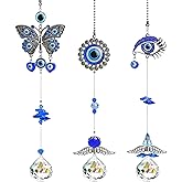 3 Pack Evil Eye Crystal Prism Suncatcher Window Hanging Ornament | Blue evil eye charm, crystal prism balls, rainbow maker pendant, window decoration, home decor, colorful hanging ornament