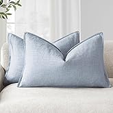 Foindtower Pack of 2, Decorative Linen Soild Throw Pillow Covers Soft Accent Lumbar Cushion Case Boho Farmhouse Pillowcase for Chair Couch Sofa Bedroom Living Room Home Decor 12 x 20 Inch Sky Blue