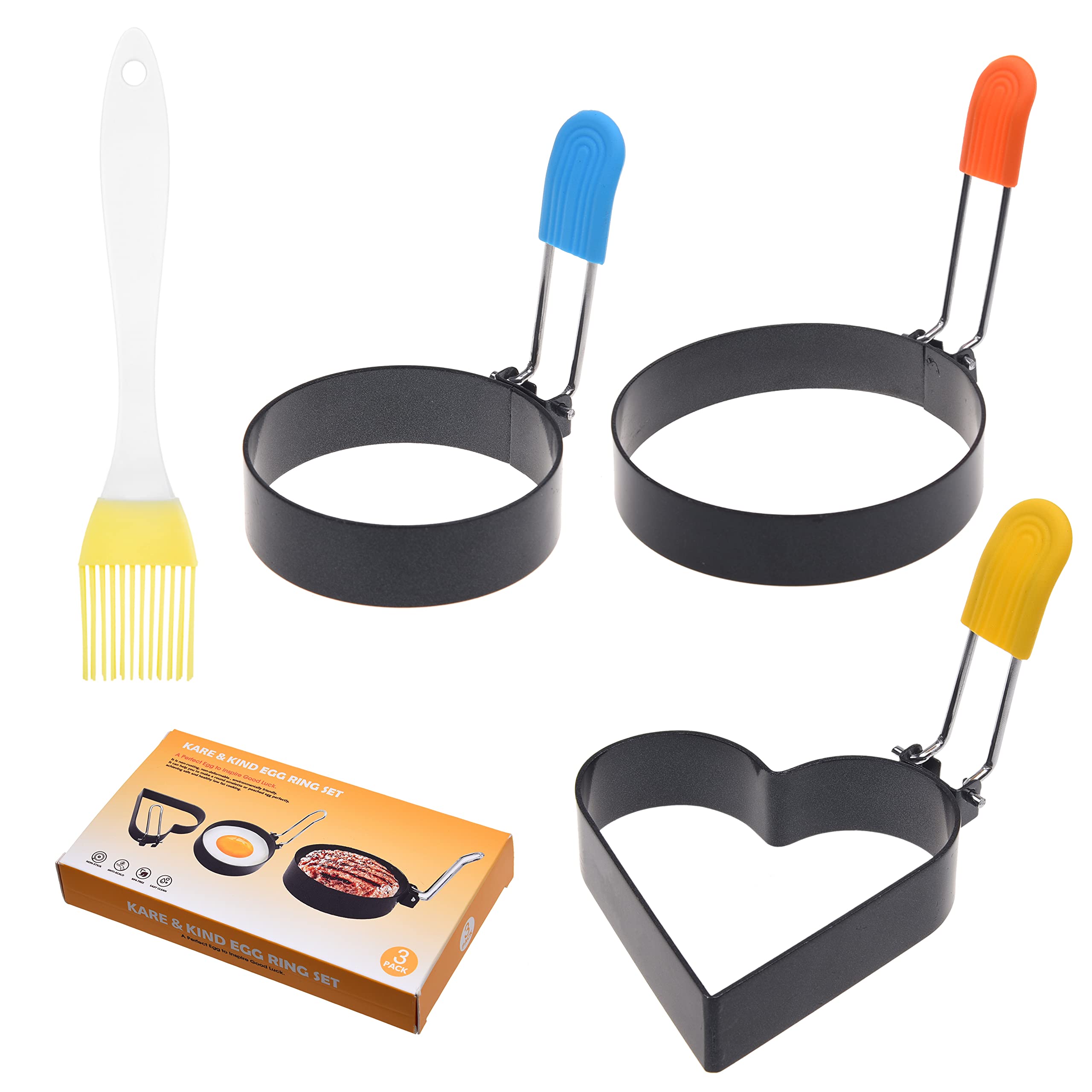 1x 4 Round Burger Mold Ring, 2X 3 Nonstick Egg Rings, Set of 3. Stainless Steel Heart-Shaped Shaper - Frying Cooking Griddle Grilling Accessories for Omelet English Muffins Pancake Camping Sandwich