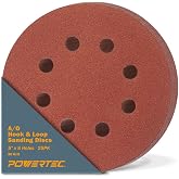 POWERTEC 25PK, 80 Grits, Sanding Discs 5 Inch - Hook and Loop, 5 Inch 8 Hole Aluminum Oxide Sandpaper Discs, Woodworking Sanding Pads for Random Orbital, Palm, Air, DA &amp; Pneumatic Sander (45008)