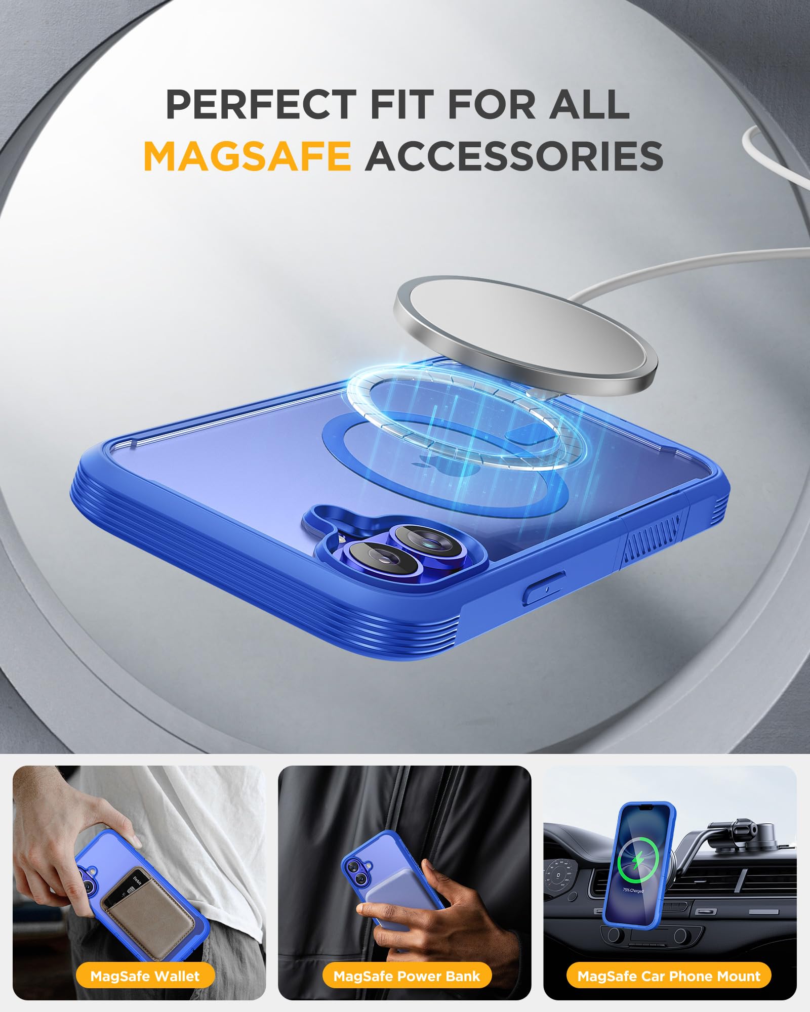 Miracase Magnetic for iPhone 16 Plus Case Full-Body Phone with Built-in Glass Screen Protector, [Compatible with MagSafe] Military Drop Proof 16 Plus Cover Bumper 6.7 inch, Blue - Image 6