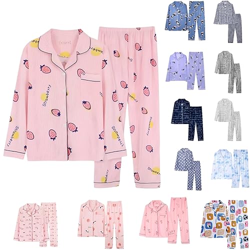 Gezqieunk Pyjamas for Women UK Pyjamas for Women Sets Long Sleeve Button Down Loungewear Set Loose Fit Nightwear with Pocket Ladies Pjs Soft Comfy Sleepwear Outfits Pink M