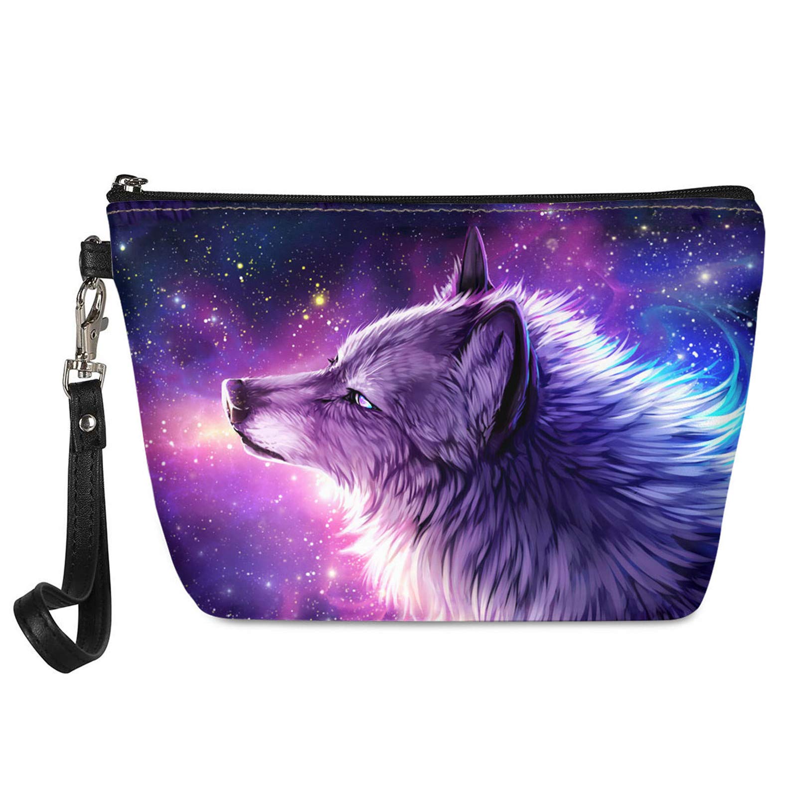 Showudesigns Wolf Galaxy Makeup Bag Women's Coin Purse Organizer Travel Mini Toiletry Pouch Portable Case Cosmetic Case Leather Kit Holder