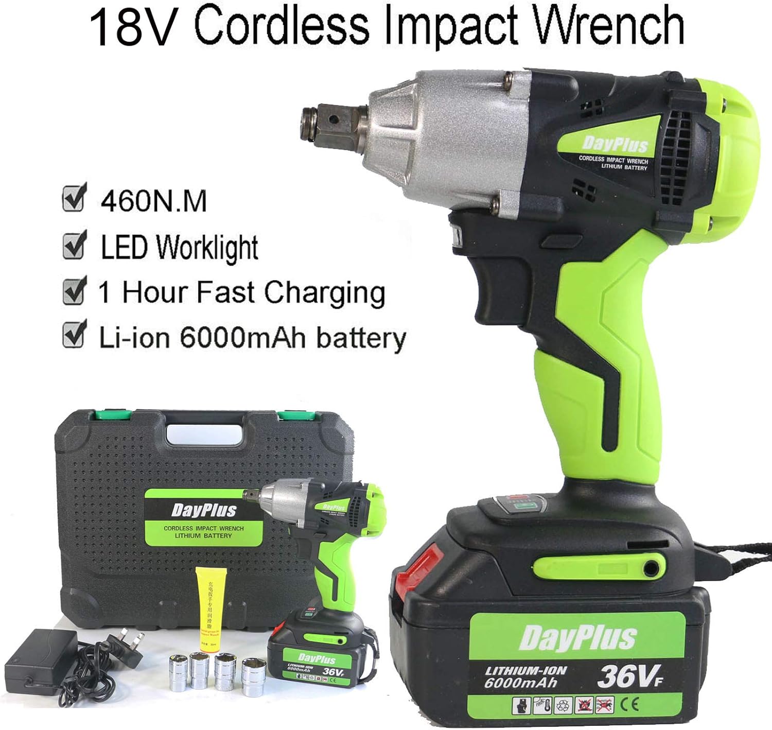 18V Impact Wrench Kit Electric Impact Gun 1/2’’ Square Drive w/6.0Ah Li