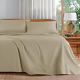 Shilucheng 100% Cotton Queen Size Sheets Set - 600 Thread Count，Luxury Egyptian Cotton Bed Sheets，5-Star Hotel Quality Sheets, Breathable & Cooling, 16 Inch Deep Pocket - 4 Piece (Linen, Queen)