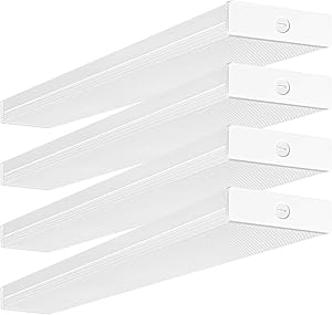 4FT LED Wraparound Light 40W 4 Foot LED Shop Lights for Garage, [2-lamp 32W Fluorescent Equiv.] 4400lm 4000K LED Wrap Light, Flushmount Office Ceiling Light Fixture ETL Listed 4 Pack